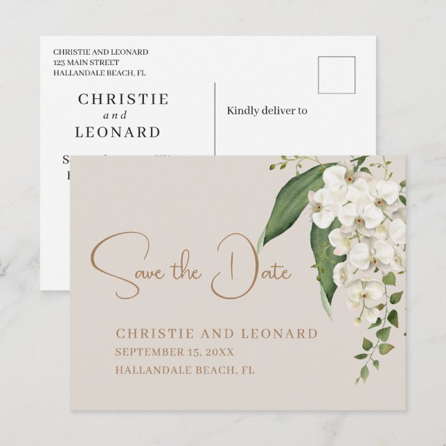Elegance White Orchid Save the Date Postkarte (Vorne/Hinten)