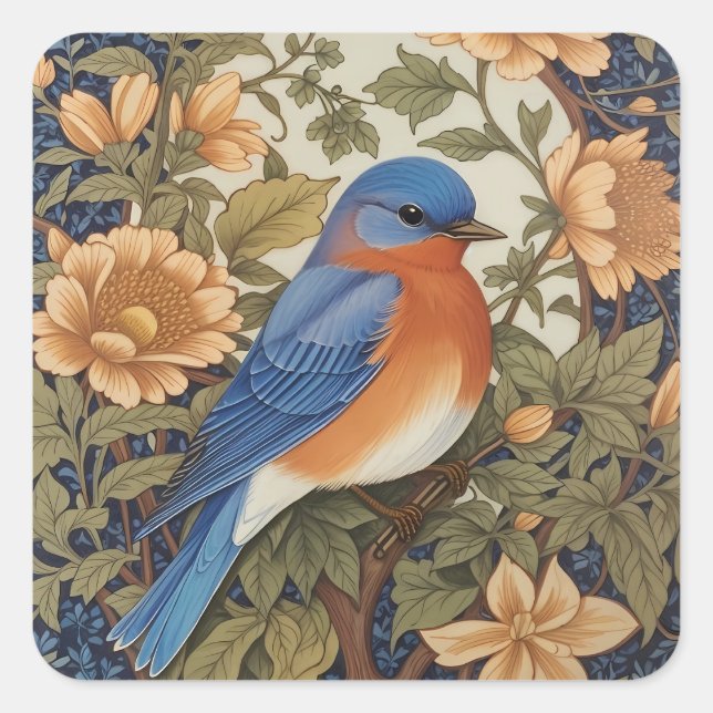 EleganEastern Bluebird William Morris Inspiriert Quadratischer Aufkleber (Vorderseite)