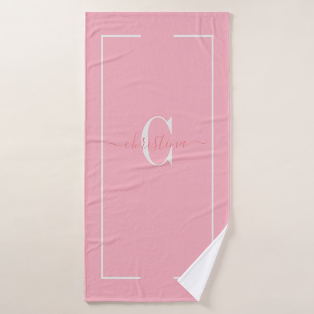 Eleganes Initials Monogram Baby Pink Bath Tow Badehandtuch (Badehandtuch)