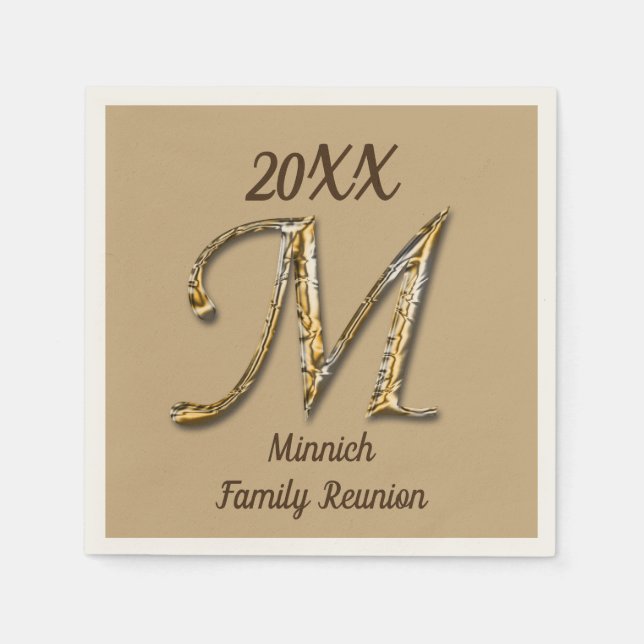 Eleganfamilie Wiedersehen Gold Letter M Monogram Serviette (Vorderseite)