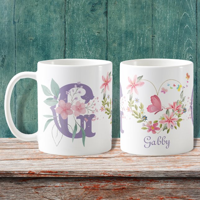 Eleganfarbenes Floral Butterfly Monogramm G Kaffeetasse (Von Creator hochgeladen)