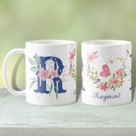 Eleganfarbenes Floral Butterfly Monogramm R Kaffeetasse