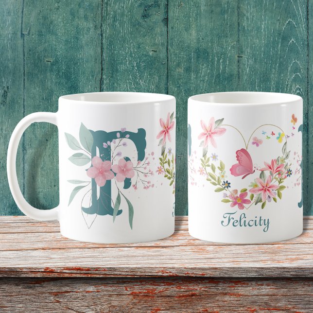 Eleganfarbenes Schwarz-Butterfly Monogramm F Kaffeetasse (Von Creator hochgeladen)