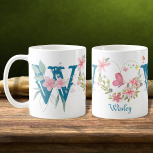 Eleganfarbenes Schwarz-Butterfly Monogramm W Kaffeetasse