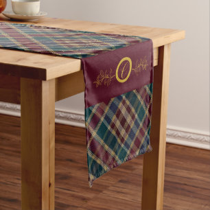 Elegangoldmonogramm Kariert - Cranberry Blue Aquam Großer Tischläufer