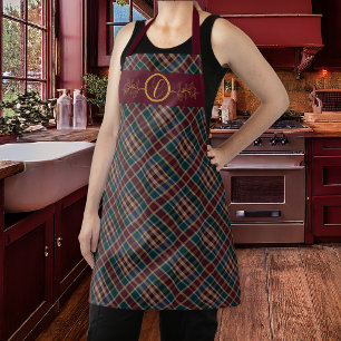 Elegangoldmonogramm Kariert - Cranberry Blue Aquam Schürze