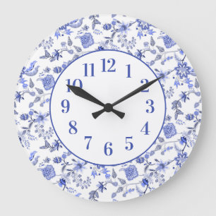 Eleganine Feminine Vintag Dusty Blue Floral Große Wanduhr