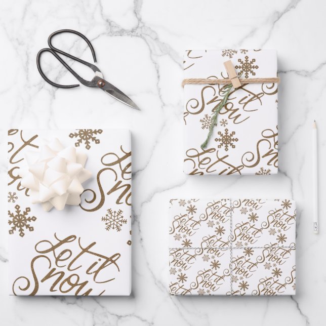 Eleganlet it Snow Gold Winter Saison Geschenkpapier Set (Vorderseite)