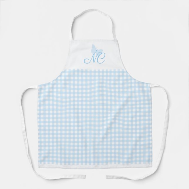 Eleganlight Blue Butterfly Monogram Gingham Schürze (Vorderseite)