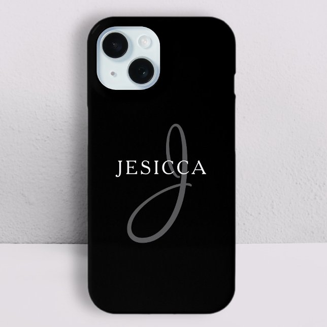 Eleganname Monogram | Schwarz-weiß & grau Case-Mate iPhone Hülle (Von Creator hochgeladen)