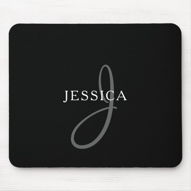 Eleganname Monogram | Schwarz-weiß & grau Mousepad (Vorne)