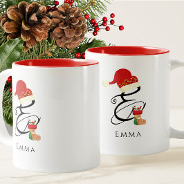 Eleganname Monogram Script Letter E Christmas Zweifarbige Tasse