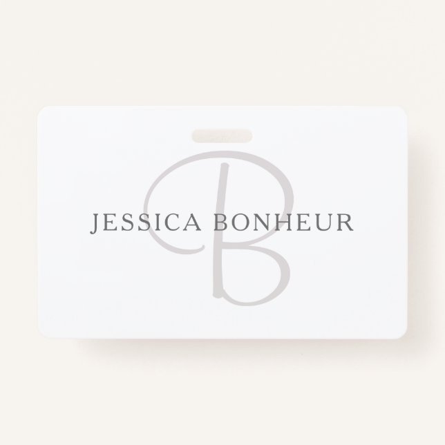 Eleganname Monogram | Weiß & Grau Ausweis (Vorderseite)