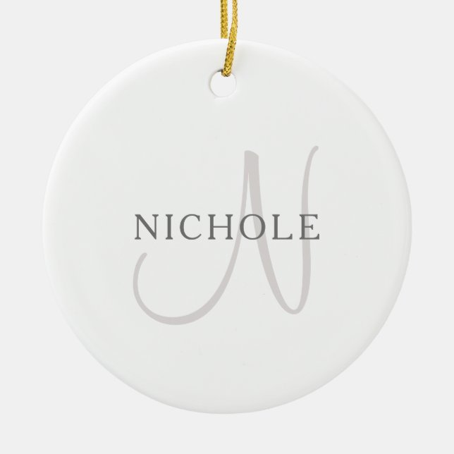 Eleganname Monogram | Weiß & Grau Keramik Ornament (Vorne)