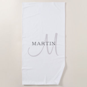 Eleganname Monogram Weiß & Grau Strandtuch