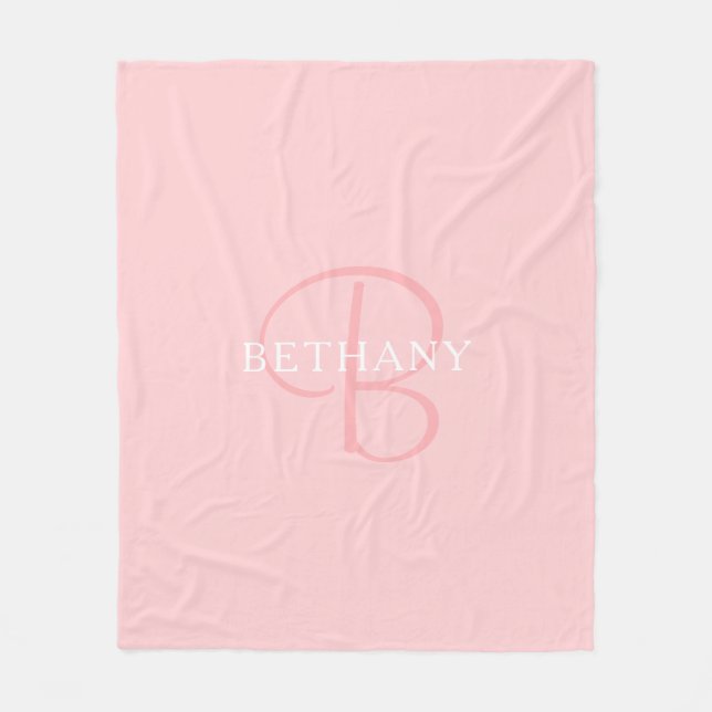 Eleganname Monogram | weiß und rosa Fleecedecke (Vorderseite)