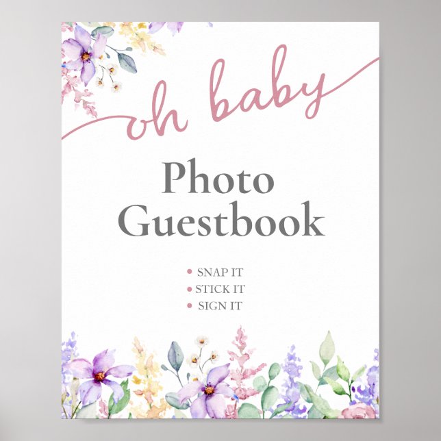 Elegano Oh Baby Wildblume Foto Gästebuchsignatur Poster (Vorne)
