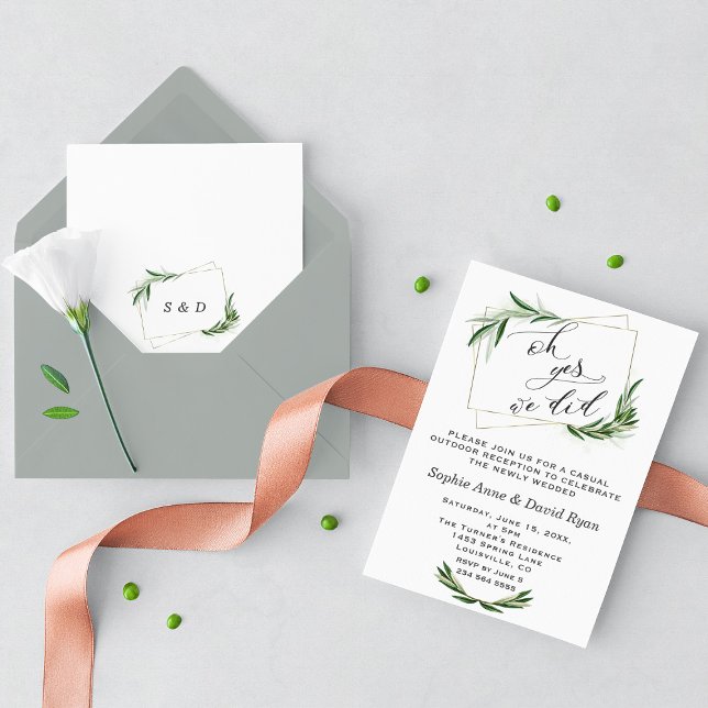 Elegano Oh ja, wir haben Gold Hochzeit gemacht Einladung (Oh yes, we did invitation, after wedding party greenery wedding invitation)