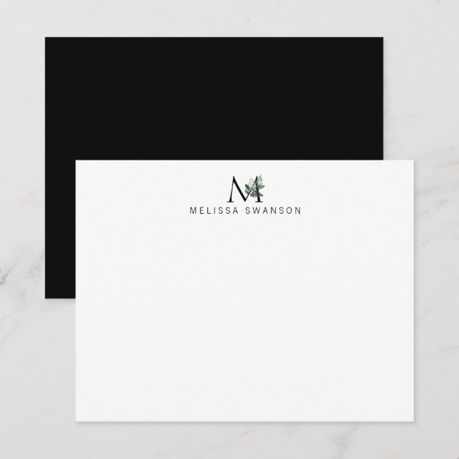 eleganr Greenery Monogramm-Karte Mitteilungskarte (Vorne/Hinten)