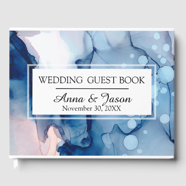 *~* EleganSea Blue Pink Aquarellmalerei Hochzeit Gästebuch (Vorderseite)