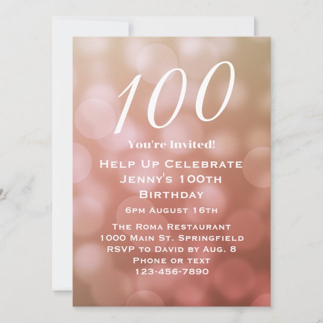 Elegant 100. Geburtstag Einladung für sie in Rosa (Vorderseite)