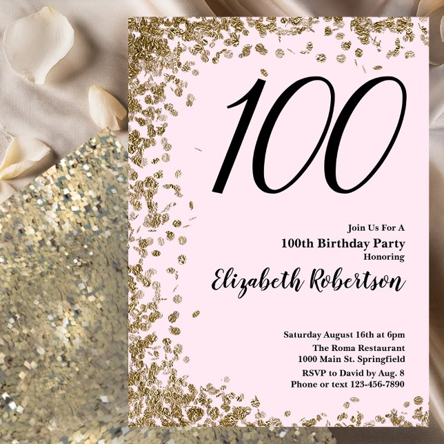 Elegant 100. Geburtstag Einladung Pink Gold Sequin (Von Creator hochgeladen)