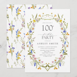 Elegant 100. Geburtstagsparty Floral Wasserfarbe Einladung