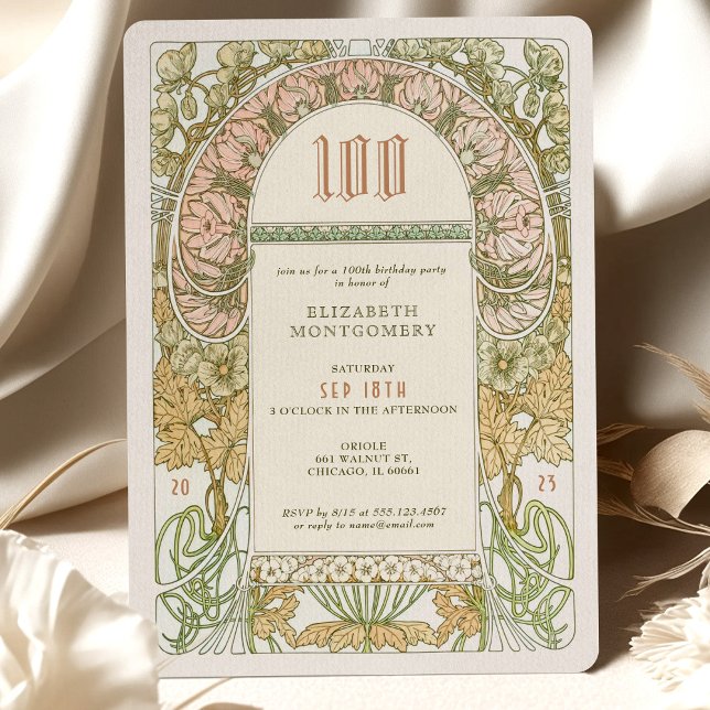 Elégant 100e anniversaire Invitation Art Nouveau M (Créateur téléchargé)