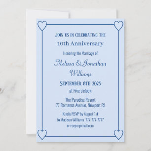 Elegant 10. Jubiläum Romantic Hearts Blue Einladung
