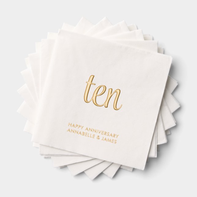 Élégant 10ème anniversaire Mariage de l'or serviet (Insitu (empilé))