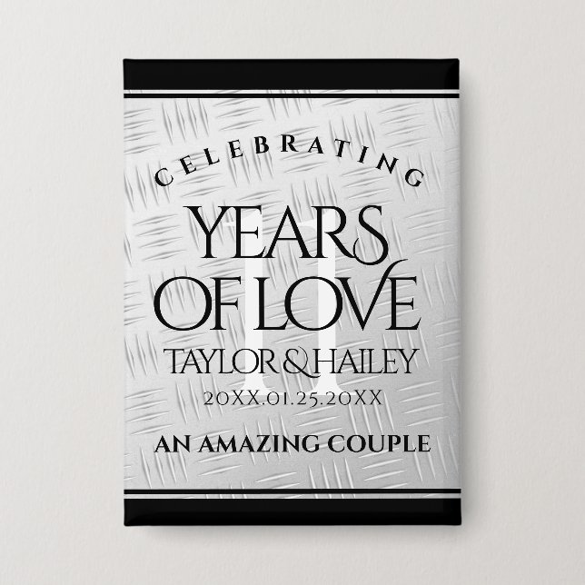 Elegant 11. Hochzeitsfeier Button (Vorderseite)