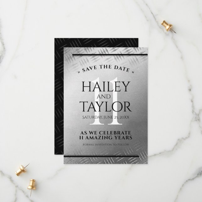 Elegant 11. Hochzeitsfeier Save The Date (Vorderseite/Rückseite Beispiel)