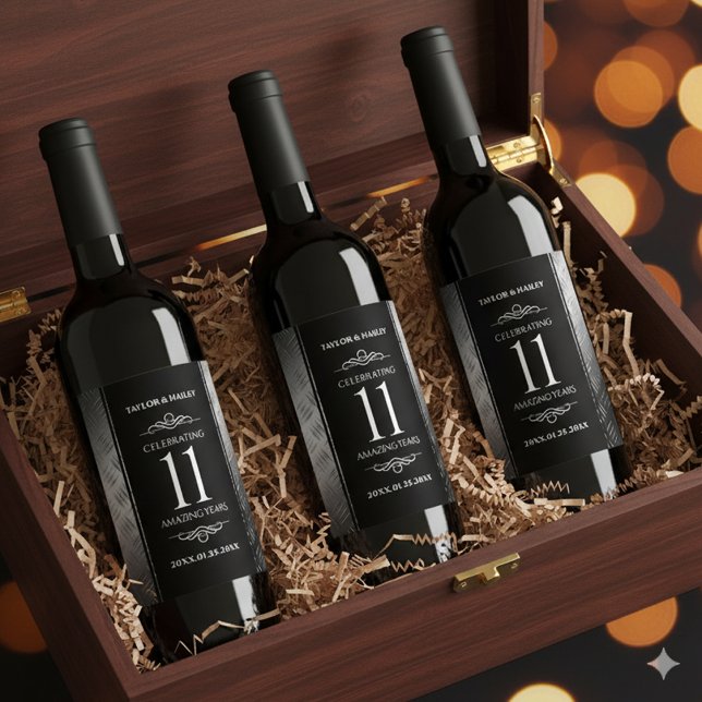 Elegant 11. Hochzeitsfeier Weinetikett (11th Steel Wedding Anniversary Wine/Liquor Drink Labels Cover Photo)