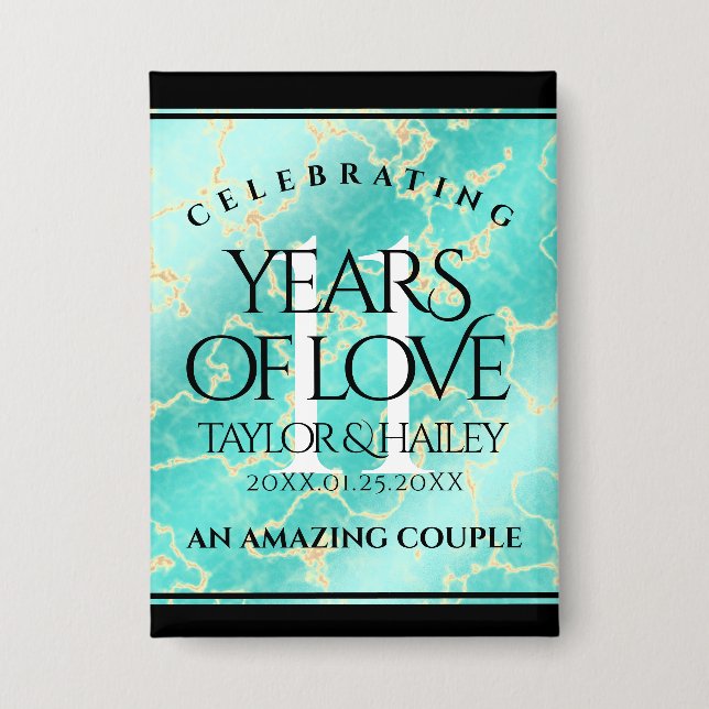 Elegant 11. Hochzeitstag in Türkis Button (Vorderseite)