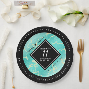 Elegant 11. Hochzeitstag in Türkis Pappteller