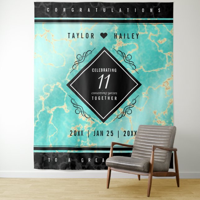 Elegant 11. Hochzeitstag in Türkis Wandteppich (Beispiel)