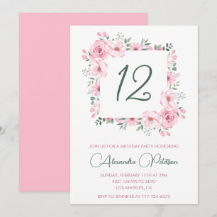 Elegant 12. Geburtstagseinladungen Floral Pink Einladung
