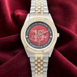 Elegant 15. 26. 36. Rose Hochzeit Jahrestag Armbanduhr<br><div class="desc">Feiern Sie mit dieser Gedenkuhr das 15., 26. oder 36. Hochzeitstag! Elegante, weiße Serifenschrift auf romantischem rote Rose-Hintergrund verleihen diesem besondere Anlass eine unvergessliche Touch und einen (außergewöhnlichen) Meilenstein. Passen Sie sich die Namen des Paares an und geben Sie das Datum für den Jahrestag ihrer Rose ein. Design © W.H....</div>