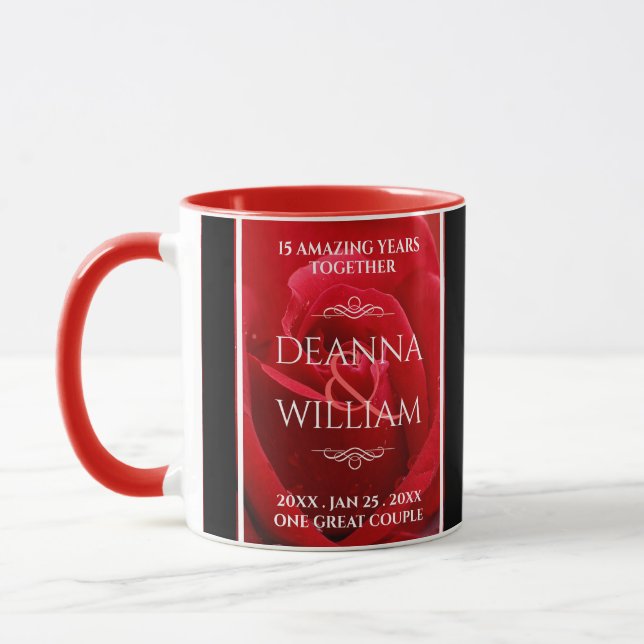 Elegant 15. 26. 36. Rose Hochzeit Jahrestag Tasse (Links)