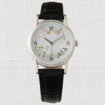 Elegant 1600er holländische Blumenpastells Armbanduhr<br><div class="desc">Eine klassische Damenuhr mit eleganten Aquarellpastellfarben, die auf einem platinfarbenen Hintergrund gedruckt sind. Ändern oder Entfernen von Monogramm-Initialen mithilfe der bereitgestellten Vorlage. Konzipiert mit dem braunen Lederriemen und der silbernen Legierung. Es gibt 15 Stile, vier davon übergroß. Drei-Hand-Analogon Japan Quartz®. Weitere Informationen zu Größen, Materialien, Verschlussart und Garantie finden Sie...</div>