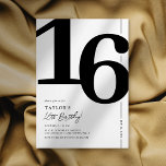 Elegant 16 . Geburtstag 16. Geburtstagsparty Einladung<br><div class="desc">Klassische Schwarz-Weiß-Einladungen zum 16. Geburtstag mit der Nummer '16' in einem großen Serif-Schriftart und einer modernen Einladungs-Vorlage,  die leicht zu personalisieren ist.</div>