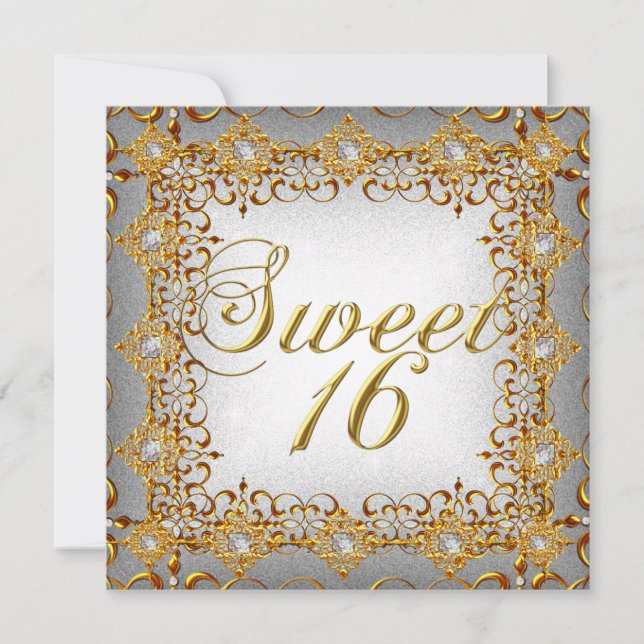 Elegant 16 . Geburtstag Sweet 16 Gold Diamonds Einladung (Vorderseite)