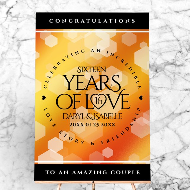 Élégant 16ème anniversaire de Mariage de Topaz d'o (Elegant 16th Golden Topaz Wedding Anniversary Acrylic Sign Cover Photo)