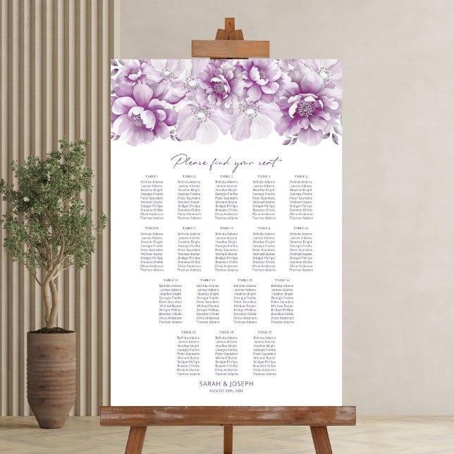 Elegant 17 Table Pink Floral Wedding Chart Poster (Von Creator hochgeladen)
