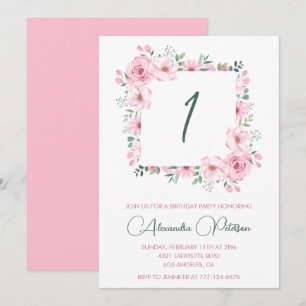 Elegant 1. Geburtstag Einladungen Floral Pink