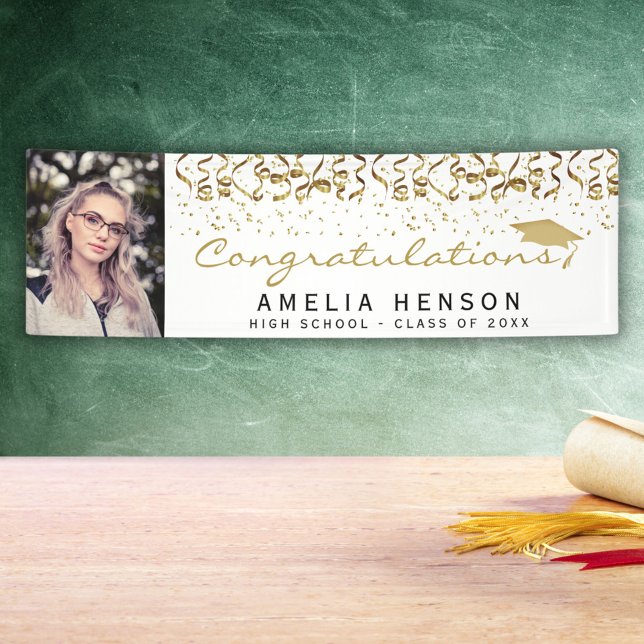 Elegant 2022 Gold Confetti Graduate Foto Banner (Von Creator hochgeladen)