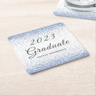 Elegant 2023 Abschluss Blue Glitzer Rechteckiger Pappuntersetzer