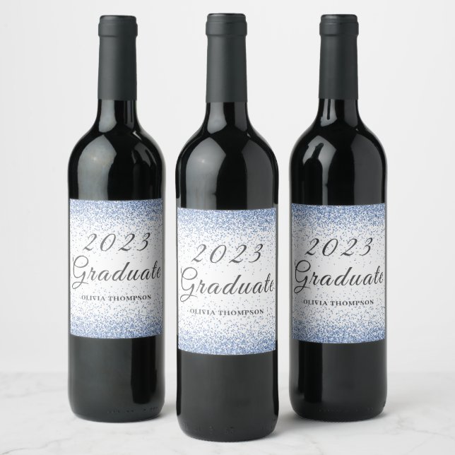 Elegant 2023 Abschluss Blue Glitzer Weinetikett (Flaschen)