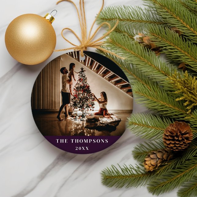 Elegant 2023 Family Foto Minimalistisch Lila Moder Keramik Ornament (Von Creator hochgeladen)