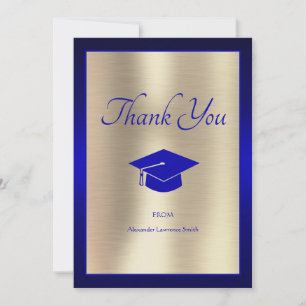 Elegant 2024 Abschluss Danke, Script Blue Gold Dankeskarte